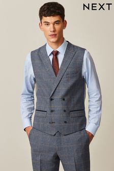 Blue - Trimmed Check Suit Waistcoat (826284) | kr730