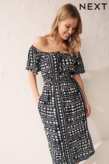 Black/White Spot Off Shoulder Summer Dress (826308) | ₪ 97