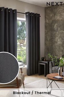 Dark Charcoal Grey Cotton Eyelet Blackout/Thermal Curtains (826331) | 15,740 Ft - 37,380 Ft