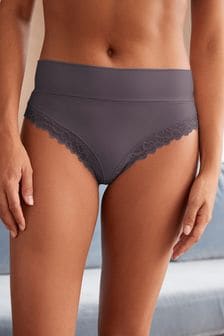 Blue High Rise High Leg Ultimate Comfort Brushed Lace Trim Knickers (826669) | 54 QAR