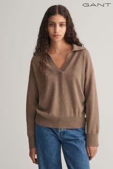 Rjav ragbi pulover iz ovčje volne Gant Superfine (826714) | €80