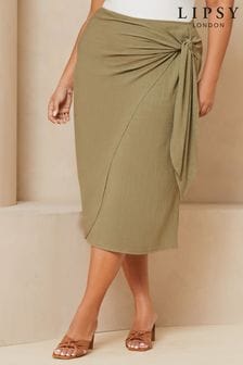 Lipsy Khaki Green Curve Tie Waist Wrap Midi Skirt (826971) | $54