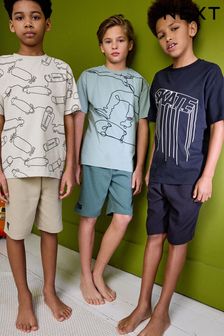 Black/Green/Cement Skateboard Textured 3 Pack Short Pyjamas (3-16yrs) (827370) | DKK305 - DKK380