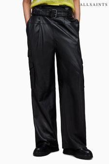 AllSaints Black Leather Harlyn Trousers (827412) | SGD 656