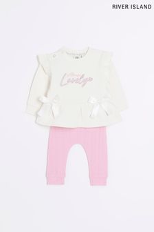 River Island Pink Baby Girls Peplum Bow Sweatshirt Set (827791) | €31