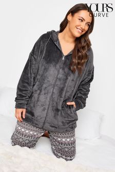 Yours Curve Grey Hooded Zip Through Robe (828471) | kr376