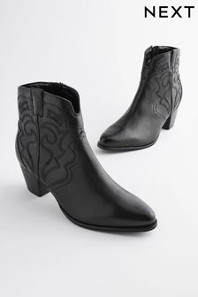 Black Regular/Wide Fit Forever Comfort® Stitched Detail Ankle Western/Cowboy Boots (828503) | kr719