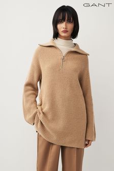 Pull tunique Gant côtelé en laine à demi-fermeture éclair (828573) | €94
