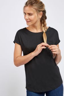 Black Round Neck Cap Sleeve T-Shirt (828891) | $10