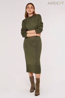 Apricot Khaki Green Chunky Knit High Neck Midi Dress (828908) | SGD 75