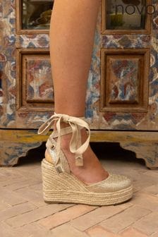 Novo Gold Wide Fit Buenos Aries Closed Toe Espadrille Wedges (829055) | €49