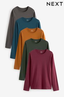 Rich Green/Blue/Orange/Grey Long Sleeve T-Shirts 5 Pack (829997) | 198 QAR
