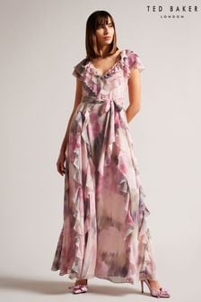 Ted Baker Pink Karenie Coral Frilled Sleeveless V-Neck Maxi Dress (830181) | 396 €