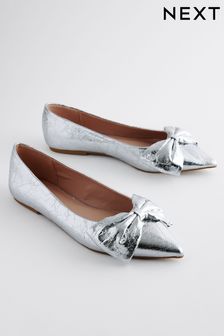 Silver Forever Comfort® Point Toe Bow Ballerinas (830404) | kr440