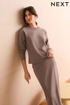 中性灰褐色 - 寬鬆剪裁紋理感羅紋長袖舒適針織套衫上衣 (830724) | NT$970