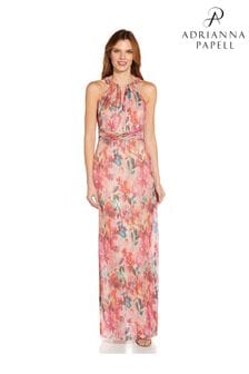 Adrianna Papell Pink Metallic Pleated Halter Gown (830787) | ₪ 927
