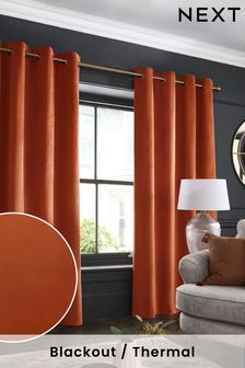 Burnt Orange with Brass Eyelets Matte Velvet Blackout/Thermal Eyelet Curtains (830879) | NT$1,980 - NT$5,360