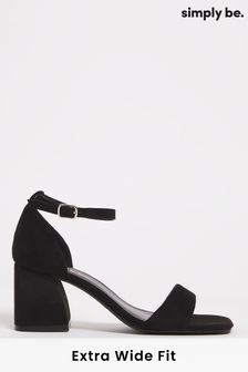 Simply Be Black Barely There Block Heel Sandals in Extra Wide Fit (830962) | LEI 173