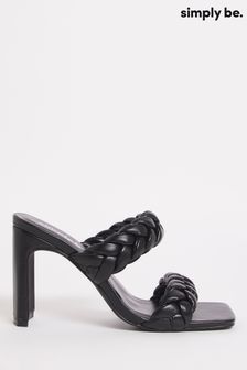 Simply Be Sandra Plaited Heeled Wide Fit Black Sandals (831874) | €21.50