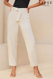 Lipsy Cream Tapered Belted Smart Trousers (832354) | ￥6,450