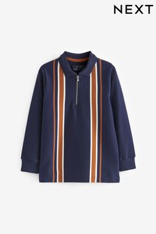 Navy Blue Vertical Stripe Long Sleeve Zip Neck Polo Shirt (3-16yrs) (832560) | €11 - €16