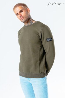 Hype. Mens Khaki Green Insignia Crew Neck Sweater