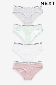 White/Grey/Pink/Light Green Short Cotton Rich Logo Knickers 4 Pack (833484) | kr197