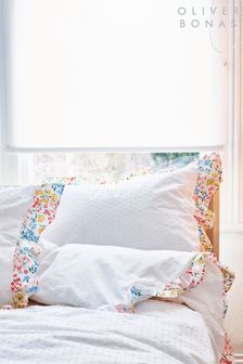 Oliver Bonas White Floral Print Ruffle White Double Bed Linen (833497) | €129