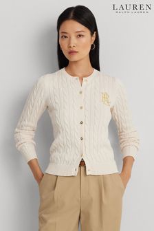 Creme - Lauren Ralph Lauren Ralhan Cable Knit Chest Logo Cardigan (833601) | 105 €