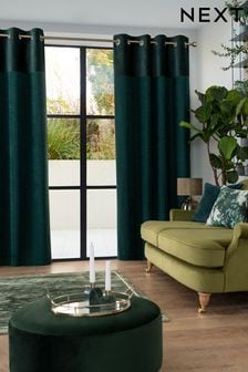 Bottle Green Velvet Quilted Hamilton Top Panel Eyelet Lined Curtains (833620) | €111 - €261