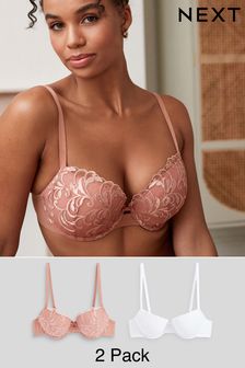 Rose Pink/White Pad Balcony Embroidered Bras 2 Pack (833959) | $45