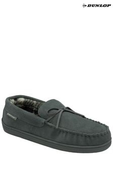 Grey - Dunlop Mens Real Suede Full Moccasin Slippers (833970) | kr550