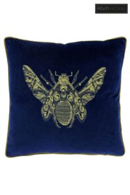 Riva Paoletti Royal Blue Cerana Velvet Polyester Filled Cushion (834138) | AED103