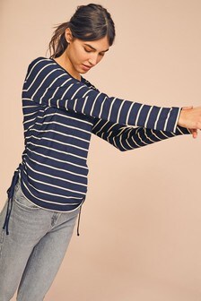 Ruched Rib Long Sleeve Top