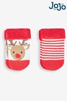 JoJo Maman Bébé Red 2-Pack Reindeer Baby Socks (834445) | 9 €