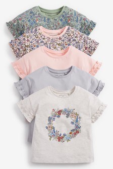 Floral 5 Pack Cotton T-Shirts (3mths-7yrs) (834818) | $27 - $33