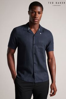 Ted Baker Wesland Navy Blue Short Sleeved Linen Blend Revera Shirt (834882) | 114 €