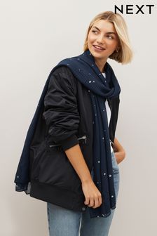 Navy Foil Moon and Star Plisse Midweight Scarf (835023) | ₪ 47