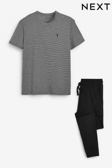 Grey/Black Cuffed Regular Fit Short Sleeve Cuffed Pyjama Set (835190) | 689 UAH