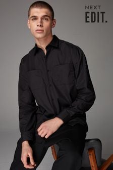 أسود - Edit Boxy Fit Short Sleeve Cotton Shirt (835705) | 144 ر.ق