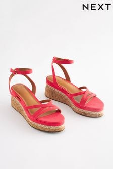 Coral Pink Forever Comfort Strappy Cork Wedge Heels (835787) | $68