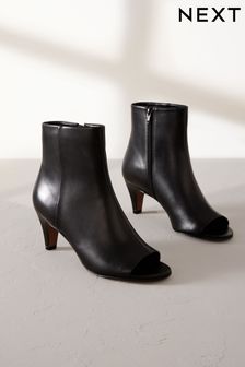 Negru - Signature Leather Peep Toe Shoe Boots (835796) | 537 LEI