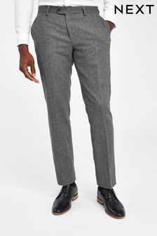 Grey Tailored Fit Nova Fides Wool Blend Herringbone Suit Trousers (836166) | CA$115