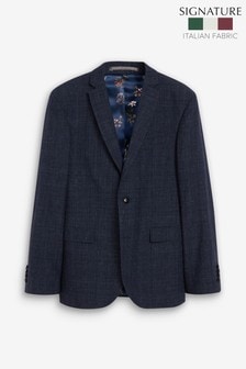 Blaue Leinenmischung - Signature-Anzug im Slim-Fit mit Karomuster: Sakko (836437) | 51 €