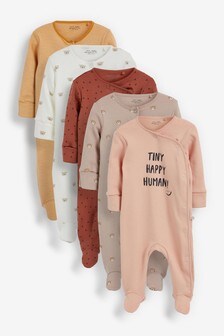 Tan Bear Baby 5 Pack Printed Sleepsuits (0-2yrs) (836683) | €43 - €47