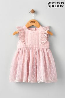 Mamas & Papas Pink Organza Broderie Dress (837001) | CA$122