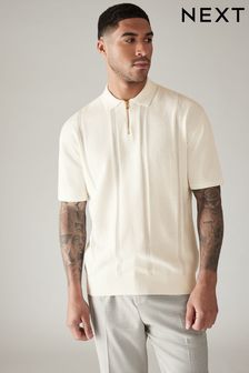 White Regular Textured Stripe Knit Polo Shirt (837047) | ₪ 103