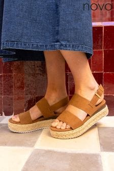 Novo Brown Wide Fit Sadie Espadrille Double Strap Sandals (837182) | AED189