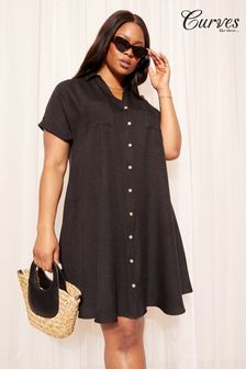 Curves Like These Black Button Through Mini Shirt Dress (837521) | KRW83,300