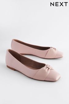 Forever Comfort® Leather Square Toe Bow Ballerinas